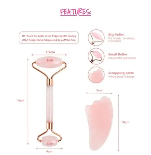 Jade Face Massage Roller + Gua Sha Set - 1pc