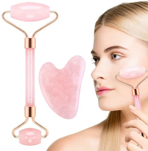 Jade Face Massage Roller + Gua Sha Set - 1pc
