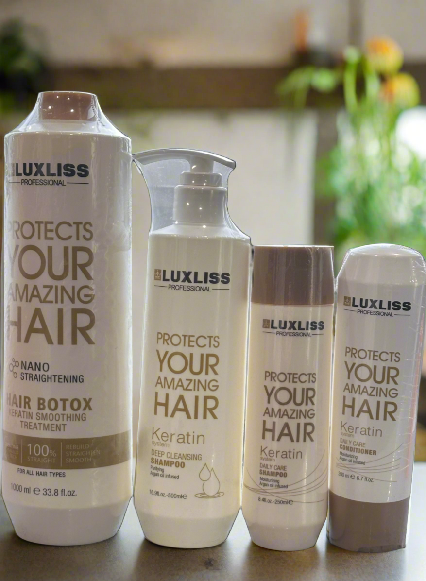 LUXLISS/LUXSILK Nano Plasty Keratin Treatment Kit – Smoothing Treatment, Clarifying Shampoo, Daily Shampoo & Conditioner