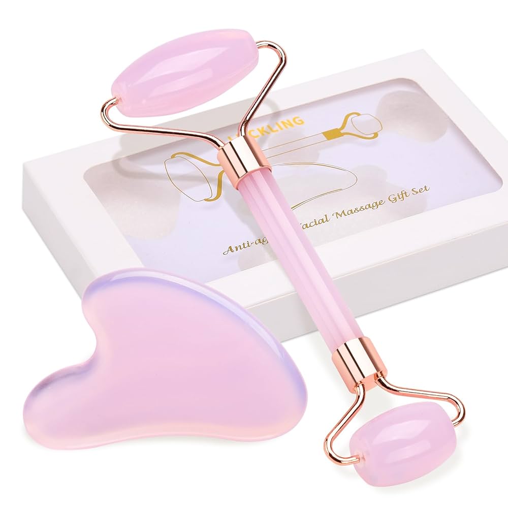 Jade Face Massage Roller + Gua Sha Set - 1pc