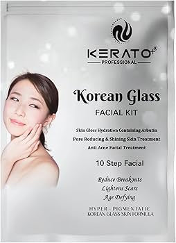 KERATOPLUS Korean Glass Skin Facial Kit - 10-Step Rejuvenating Treatment | Hydration with Arbutin | Reduces Pores, Fights Acne, Lightens Scars | Age-Defying 115gms