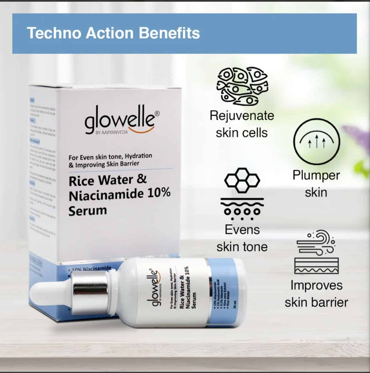 Aryanveda Glowelle Rice Water and Niacinamide Glow Serum - 30ml