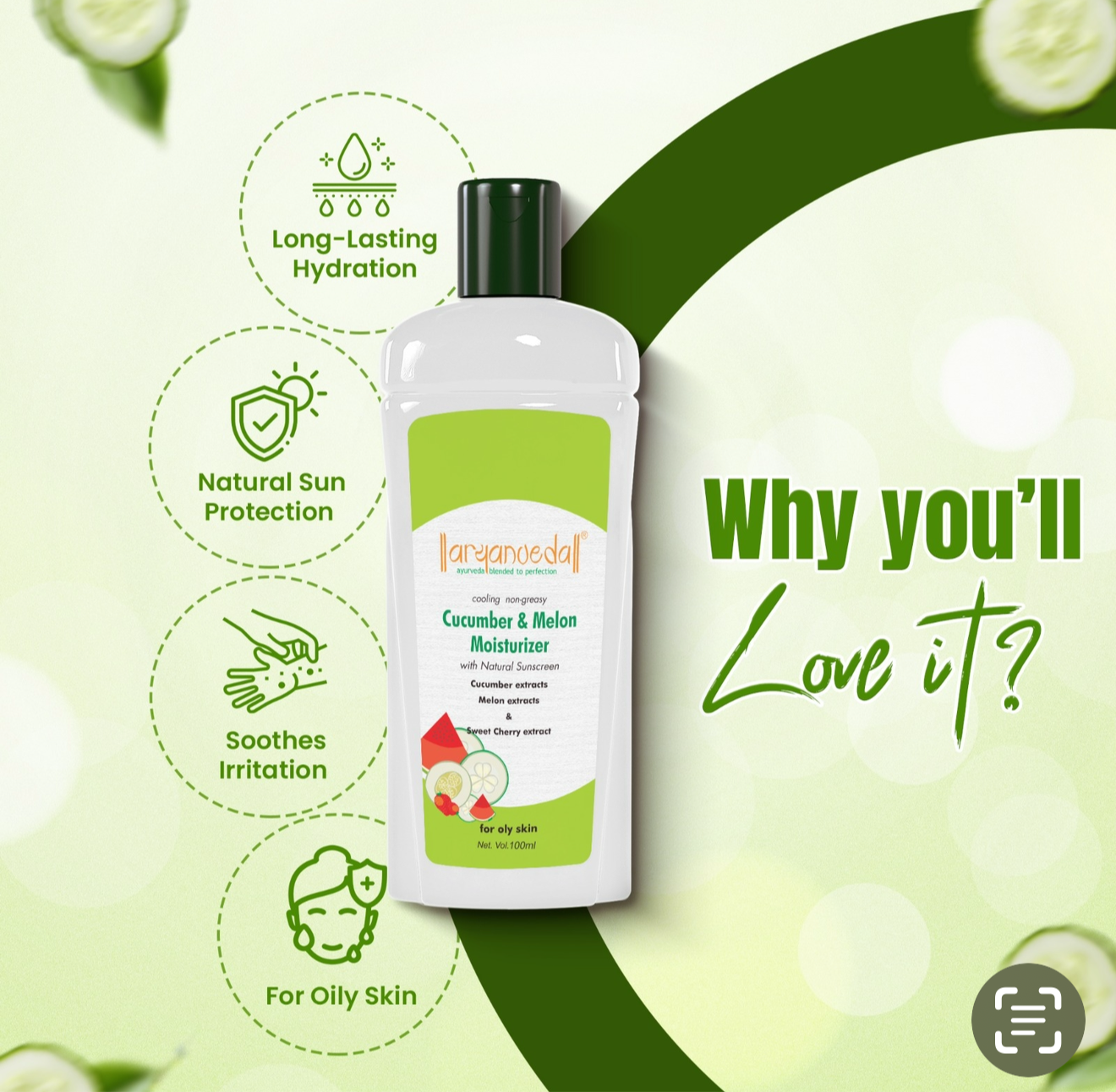 Aryanveda Cucumber & Aloevera Soothing moisturiser 100 mls