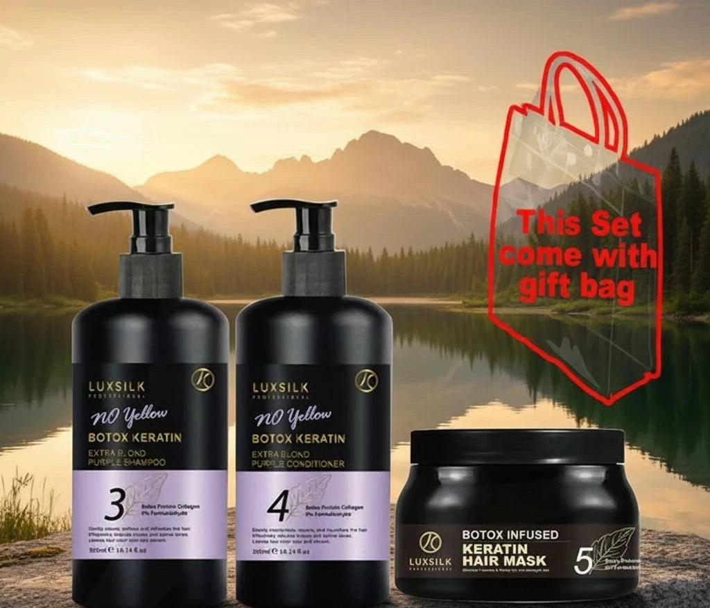 LUXSILK No Yellow Botox Keratin Shampoo, Conditioner 300ml and Mask 200ml