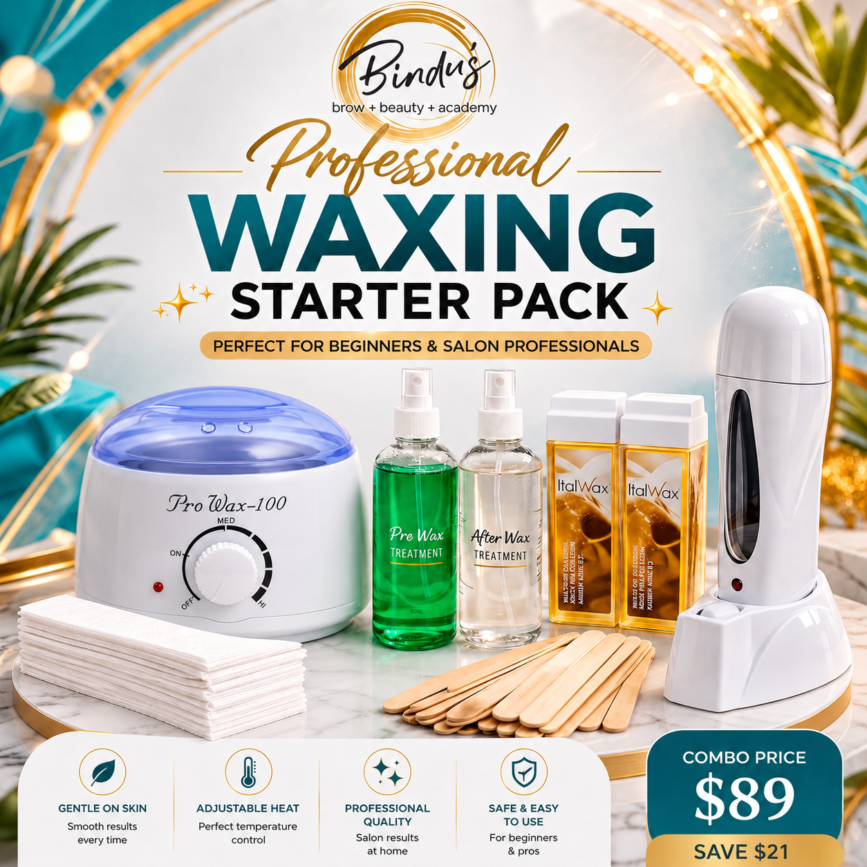 Professional Waxing Starter Kit – Complete Salon Wax Kit with Heater, Roll-On System & ItalWax Cartridges