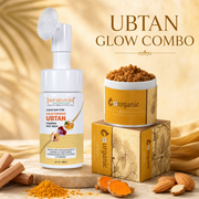 Aaryanveda Ubtan Glow Combo, Haldi Chandan Foaming Face Wash and Organic Ubtan, 100g Each