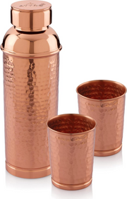 PURE Hammered Copper Jointless BOTTLE AND 2 GLASS SET ( 3pcs Set)