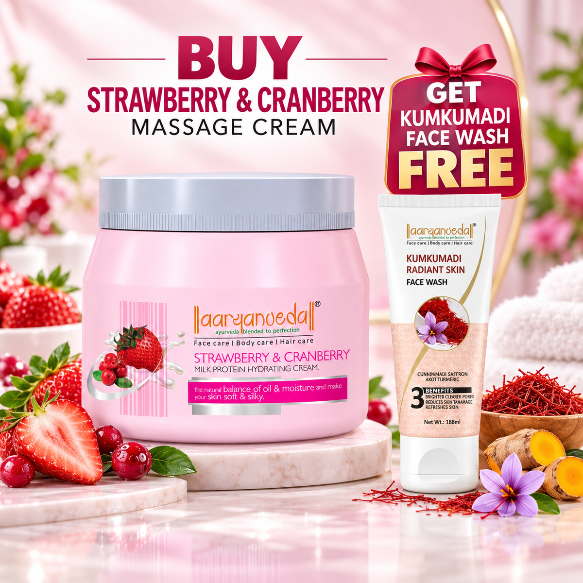 Aryanveda Strawberry & Cranberry Massage Cream with Free Face Wash