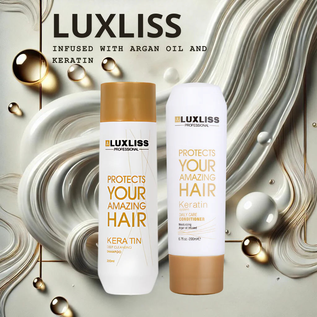 LUXLISS PROFESSIONAL SHAMPOO & CONDITIONER KERATIN SYSTEM WITH ARGAN OIL DAILY CARE (SIZE 200ML)