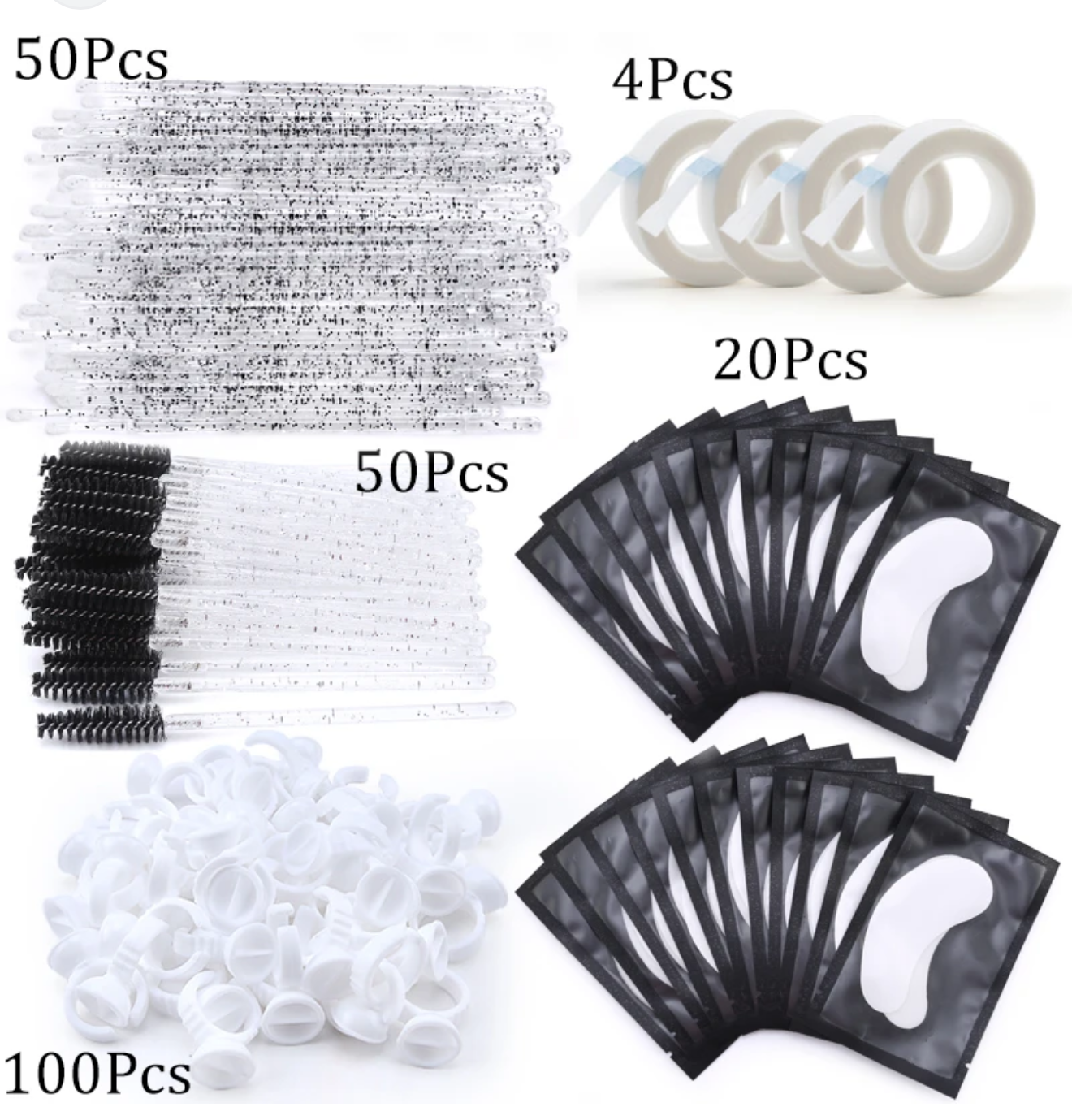 264Pcs Eyelash Extension Tools Set Micro Eyelash Brushes Adhensive Tape Glue Ring Holder Undereye Pads Mascara Wand Applicators