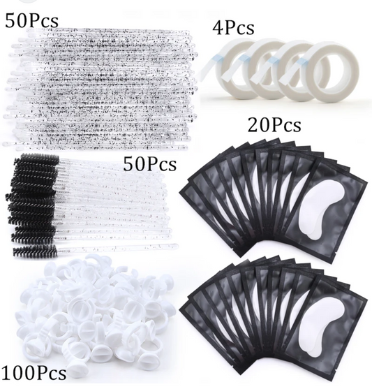 264Pcs Eyelash Extension Tools Set Micro Eyelash Brushes Adhensive Tape Glue Ring Holder Undereye Pads Mascara Wand Applicators