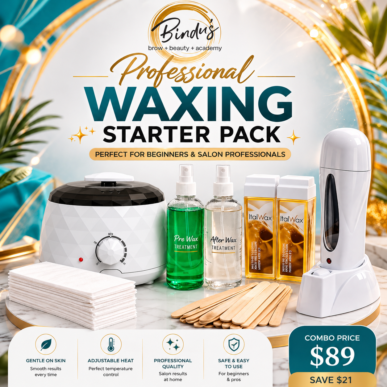 Professional Waxing Starter Kit – Complete Salon Wax Kit with Heater, Roll-On System & ItalWax Cartridges