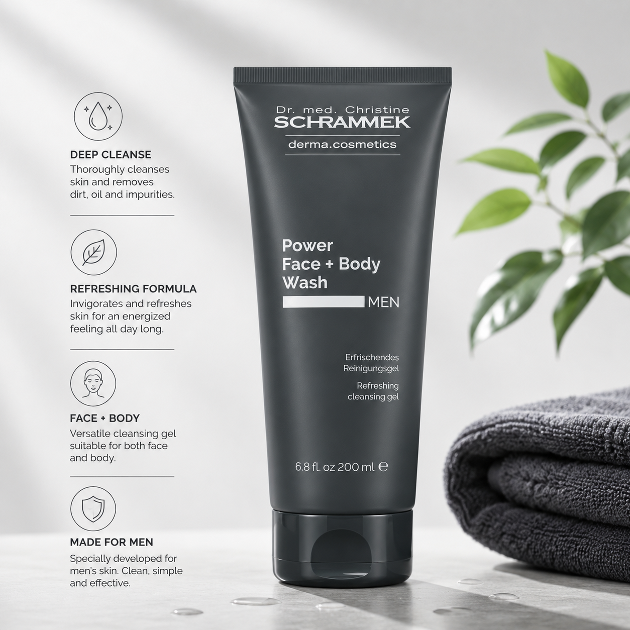 Dr. Schrammek Power Face + Body Wash Men | Refreshing Cleansing Gel 200ml