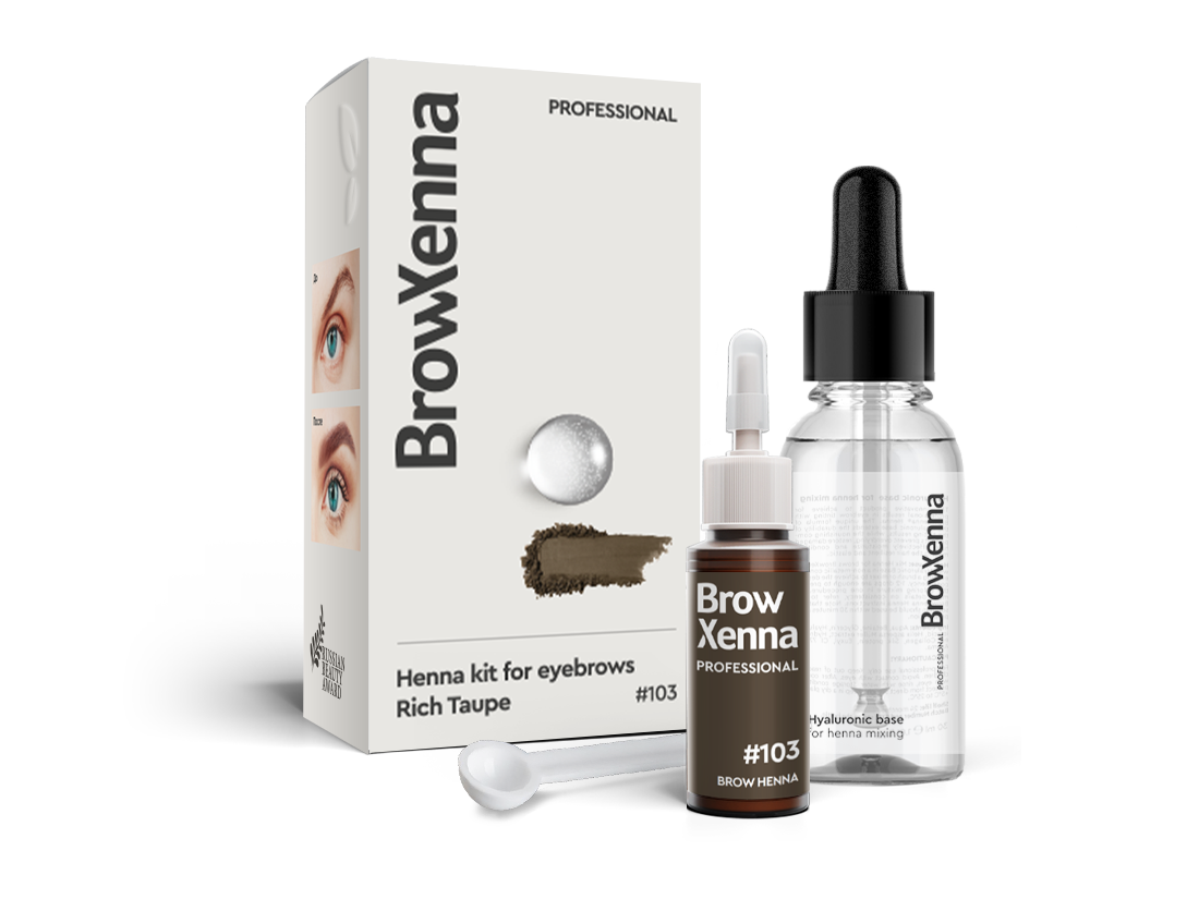 Brow Henna Powder with Hyaluronic Mixing Base Included – BrowXenna® 103 Rich Taupe Brown