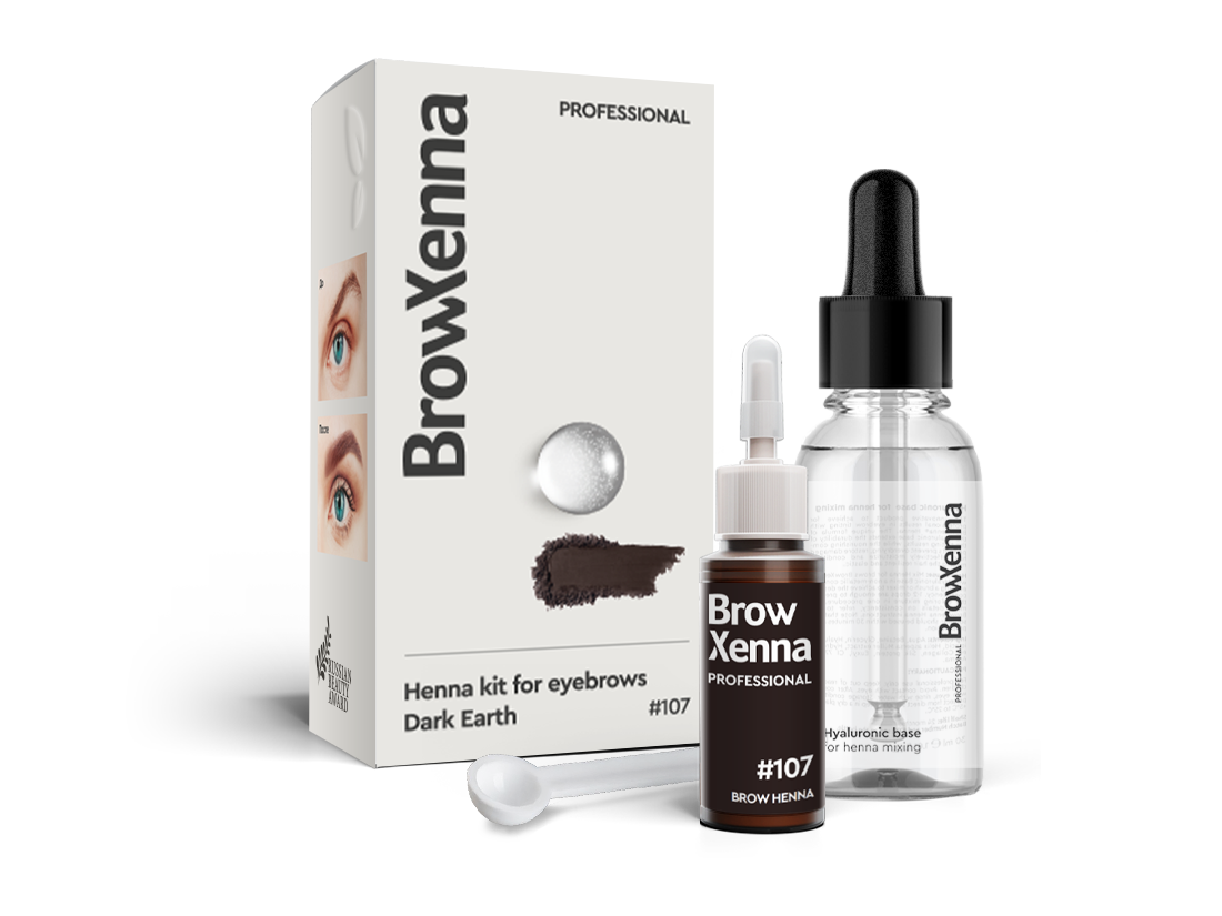 Brow Henna Powder with Hyaluronic Mixing Base Included – BrowXenna® 107 Dark Earth Brown
