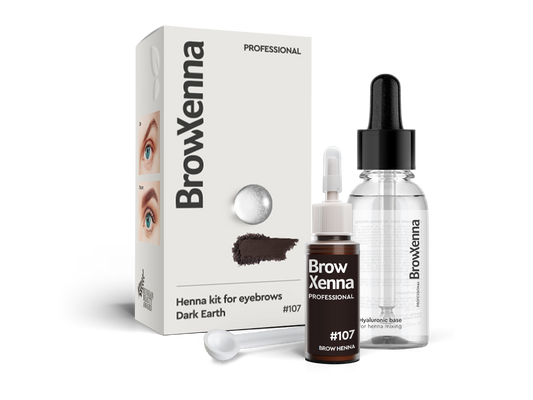 Brow Henna Powder with Hyaluronic Mixing Base Included – BrowXenna® 107 Dark Earth Brown
