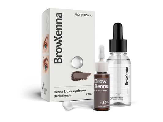 Brow Henna Powder with Hyaluronic Mixing Base Included – BrowXenna® 205 Dark Blonde