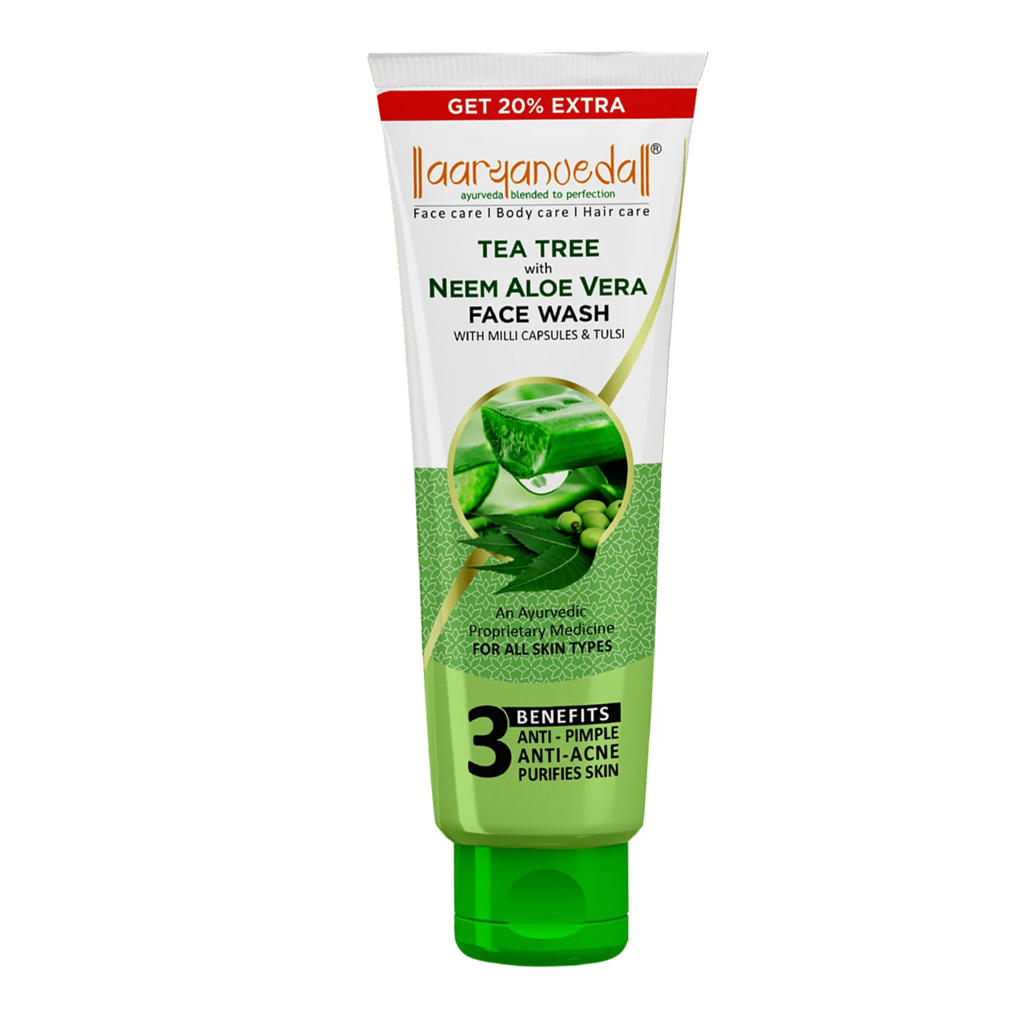 Aaryanvedal Tea Tree Neem Aloe Vera Face Wash, Anti Acne Herbal Cleanser
