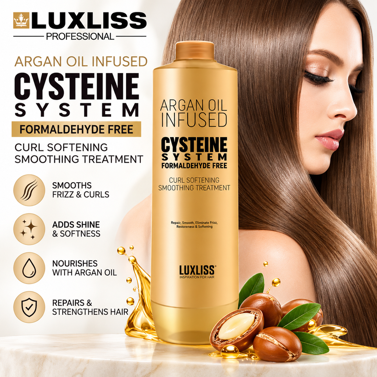 LUXLISS Professional Argan Oil Infused Cysteine Hair Smoothing Treatment 1000ml