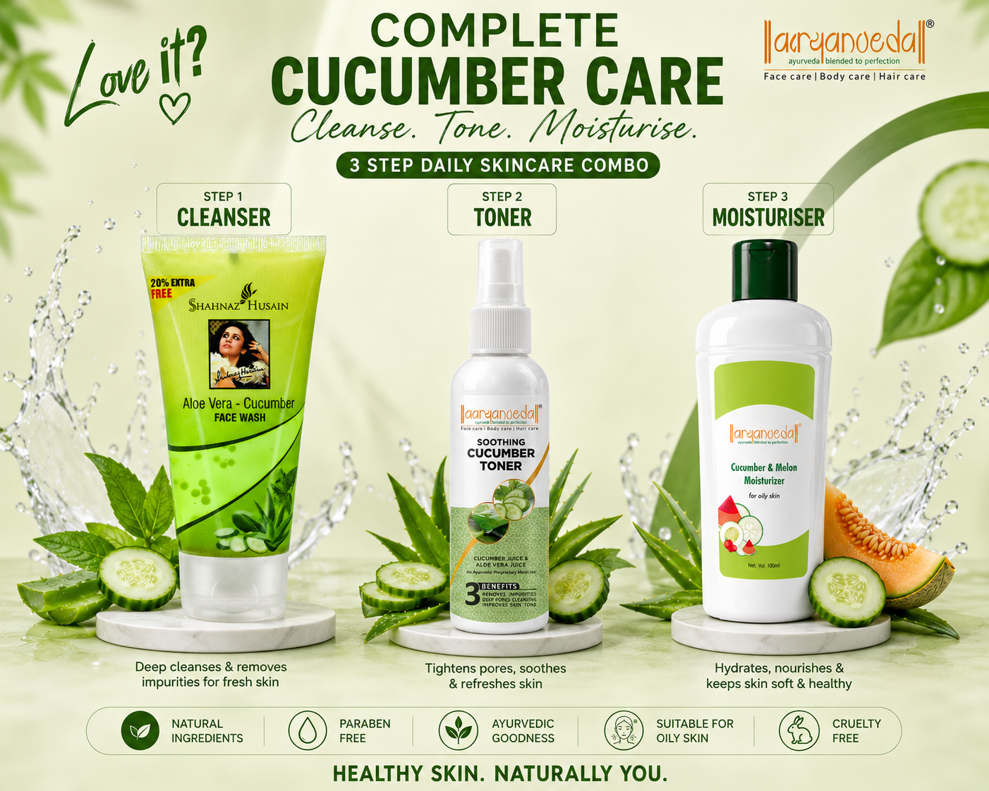 Cucumber Daily Skincare Combo – Cleanser, Toner & Moisturiser