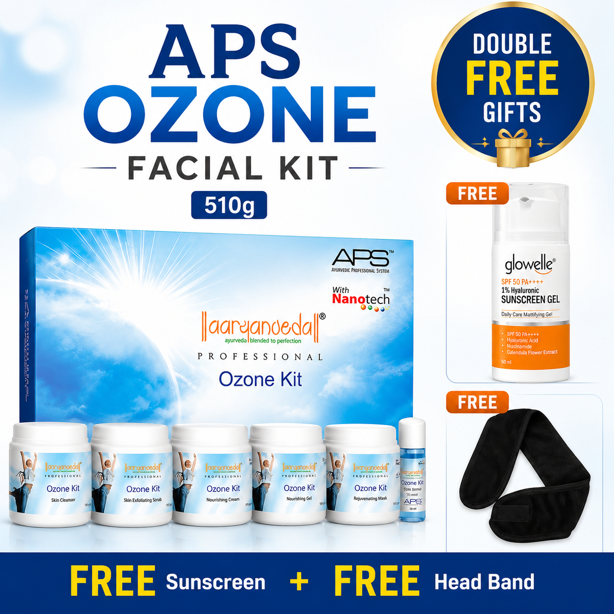 APS Aryanveda Ozone Facial Kit 510g + FREE SPF50 Sunscreen + FREE Head Band

✨ Double Free Gift Offer ✨