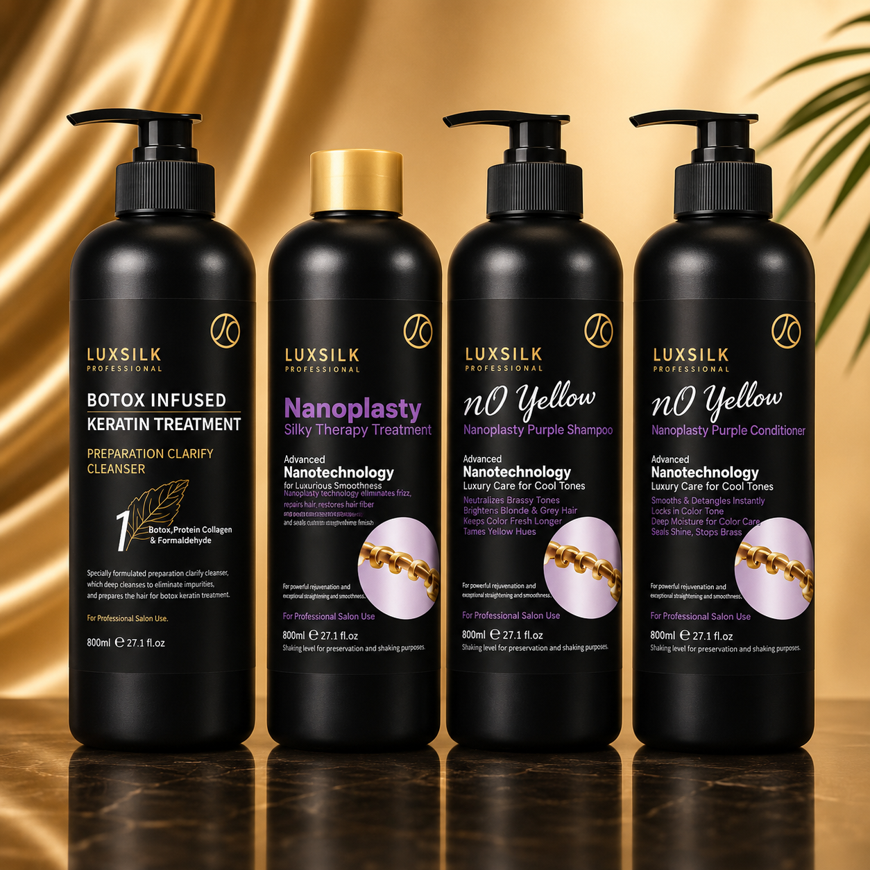 LUXSILK Keratin Nanoplasty Treatment Set with No Yellow Formula 800ml x 4 Professional System