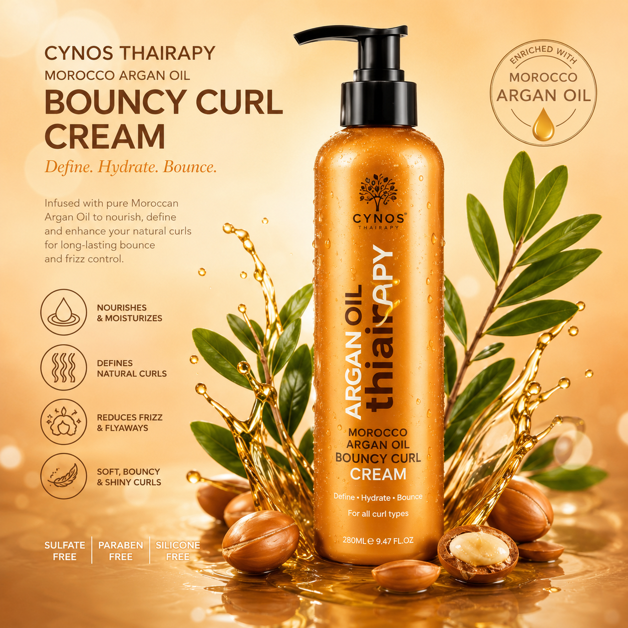 CYNOS THAIRAPY MOROCCO ARGAN OIL BOUNCY CURL CREAM 280ML