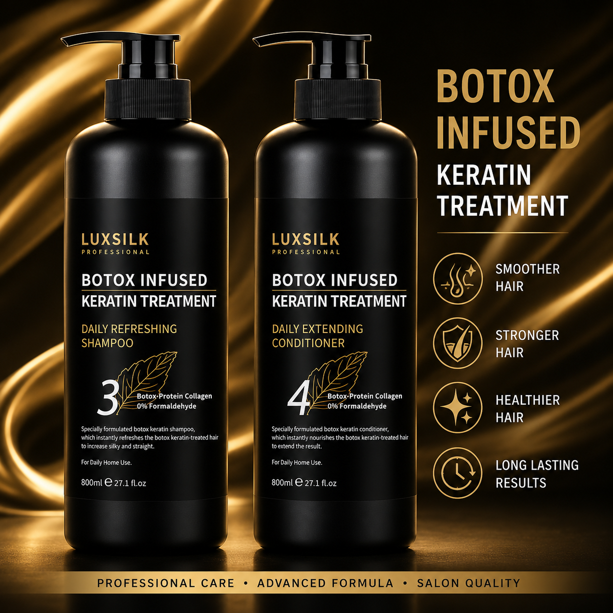 LUXSILK Keratin Botox Infused Shampoo & Conditioner Set 800ml x 2 | Professional Hair Care Duo