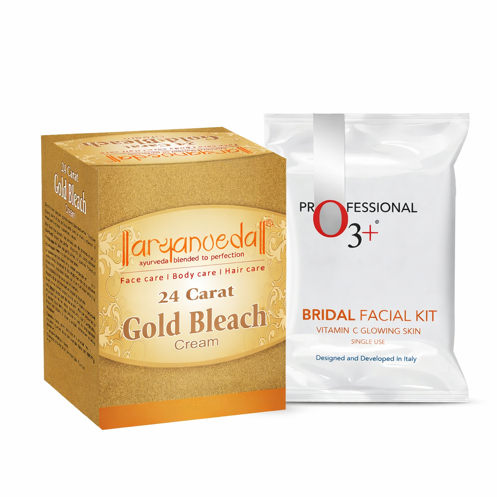ARYANVEDA 24 Carat Gold Bleach + O3+ Bridal Facial Kit Combo