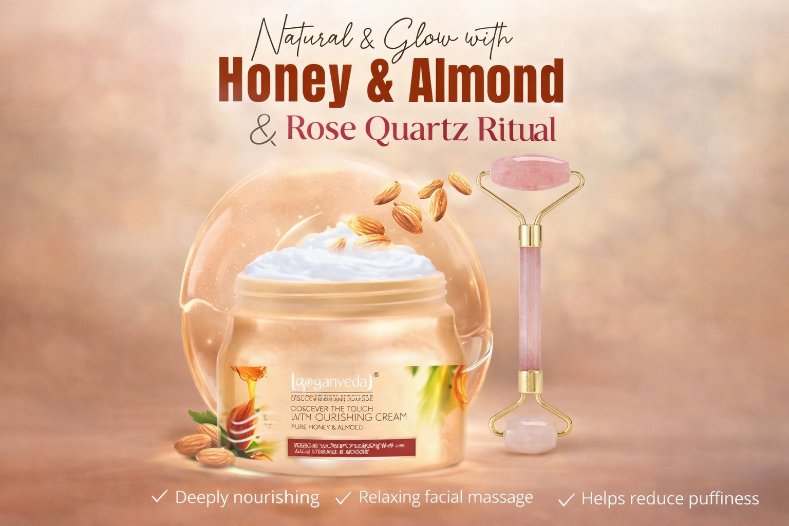 Honey & Almond Nourishing Cream + Rose Quartz Face Roller Combo