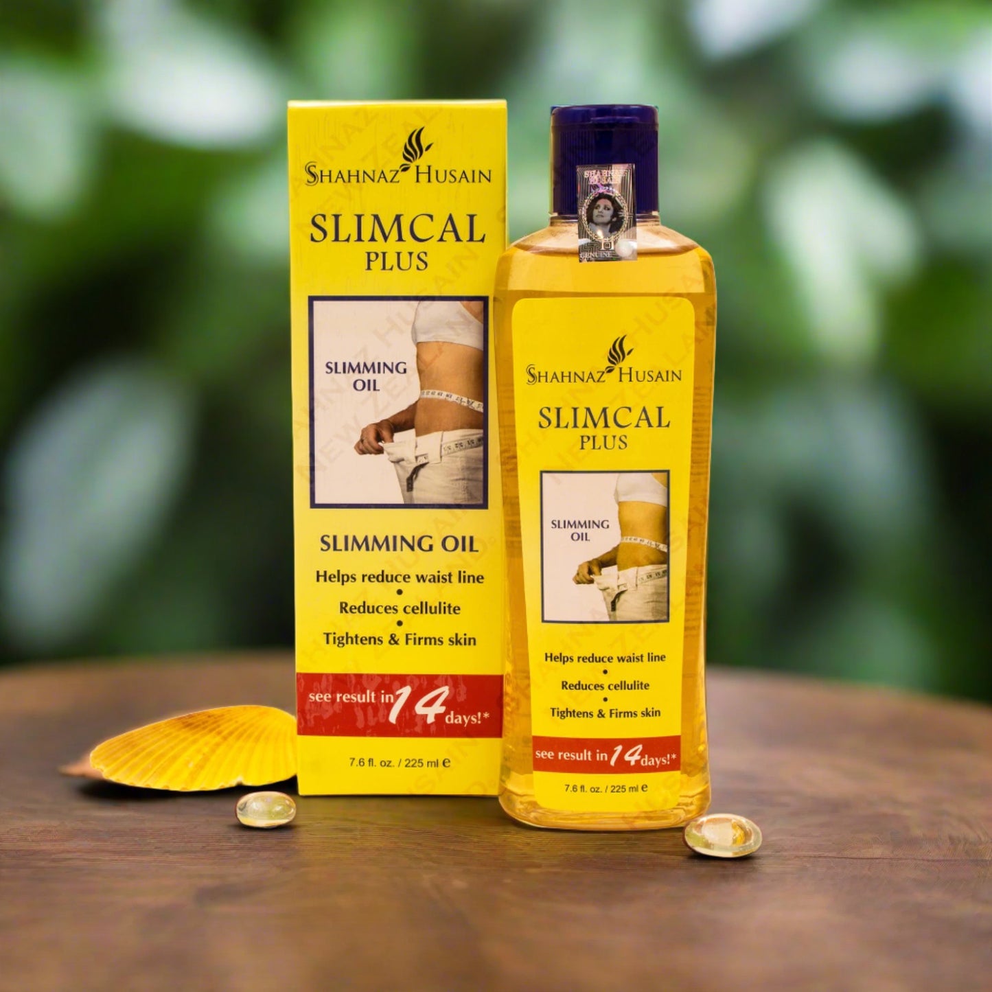 Shahnaz Husain Slimcal Plus Slimming Oil Bottle and Packaging 225ml