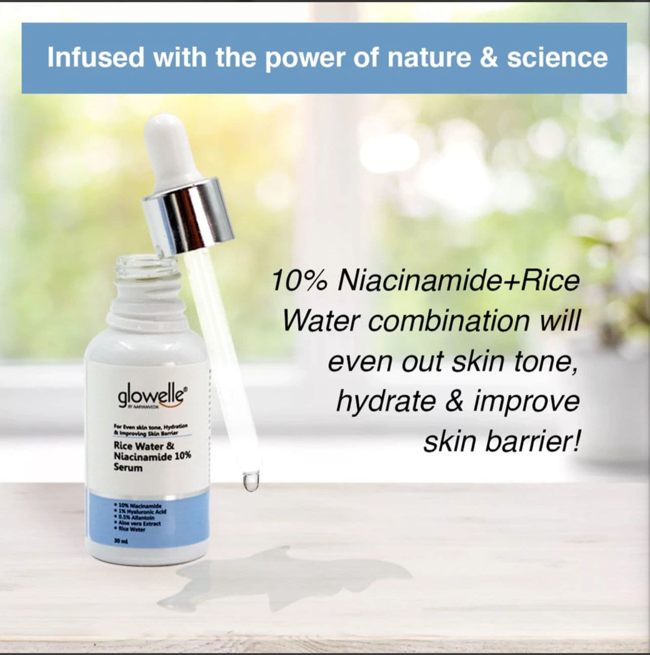 Aryanveda Glowelle Rice Water and Niacinamide Glow Serum - 30ml